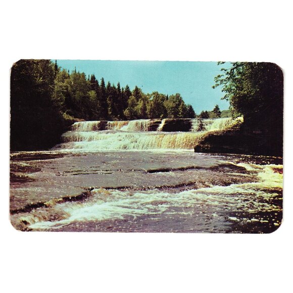 Vintage Lower Tahquamenon Falls Postcard Michigan 50s Scenic Waterfall Landscape - Picture 1 of 2